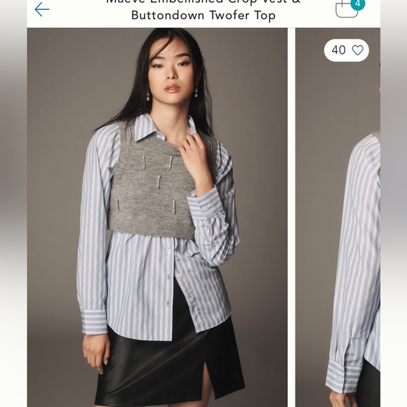 Maeve Twofer Grey Turtleneck with Crisp White Blouse Size Small - Picture 6 of 6